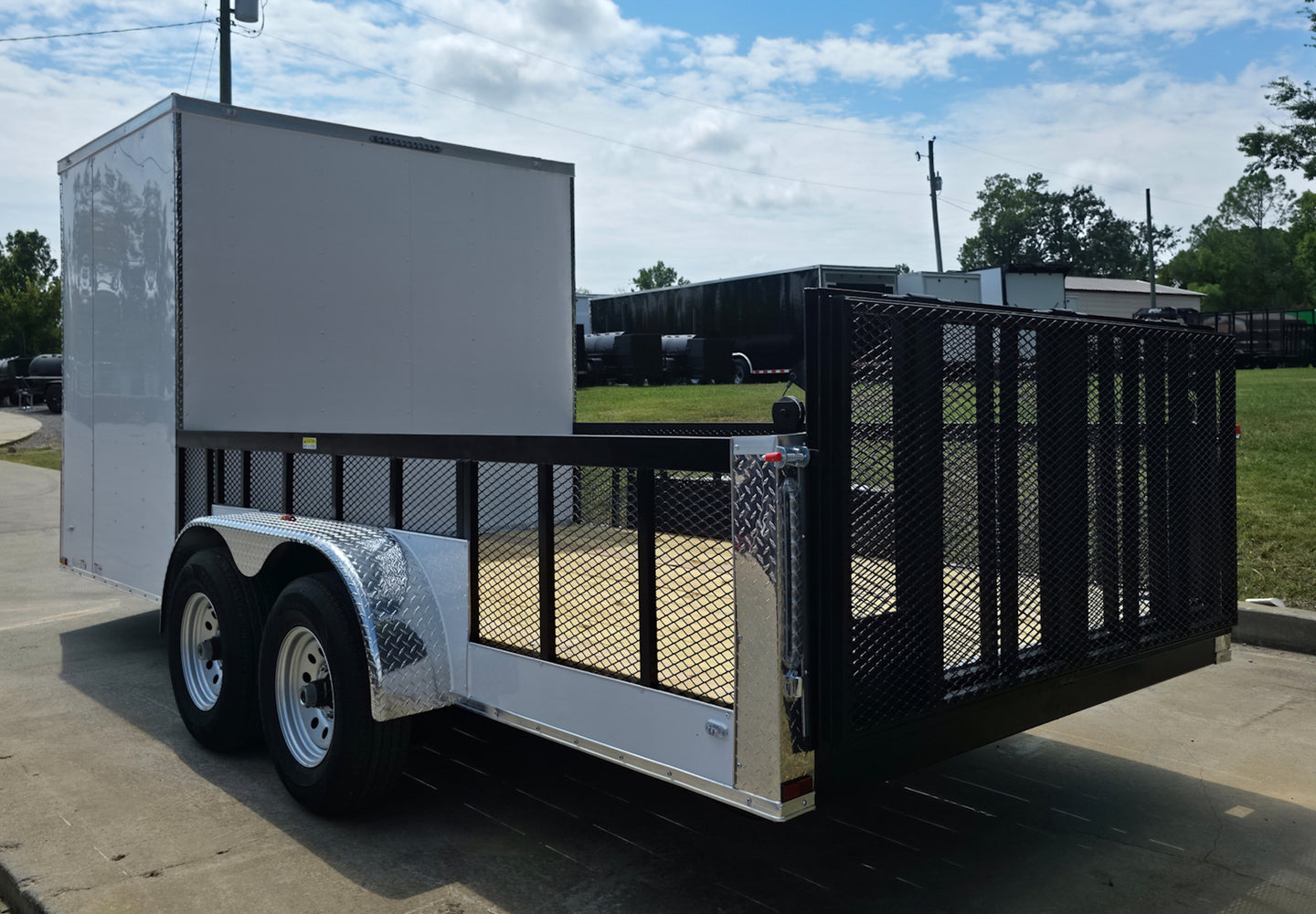 7x18 Hybrid Enclosed White with Alum Trim and Open Deck (2) 5200LB Axles Left Rear