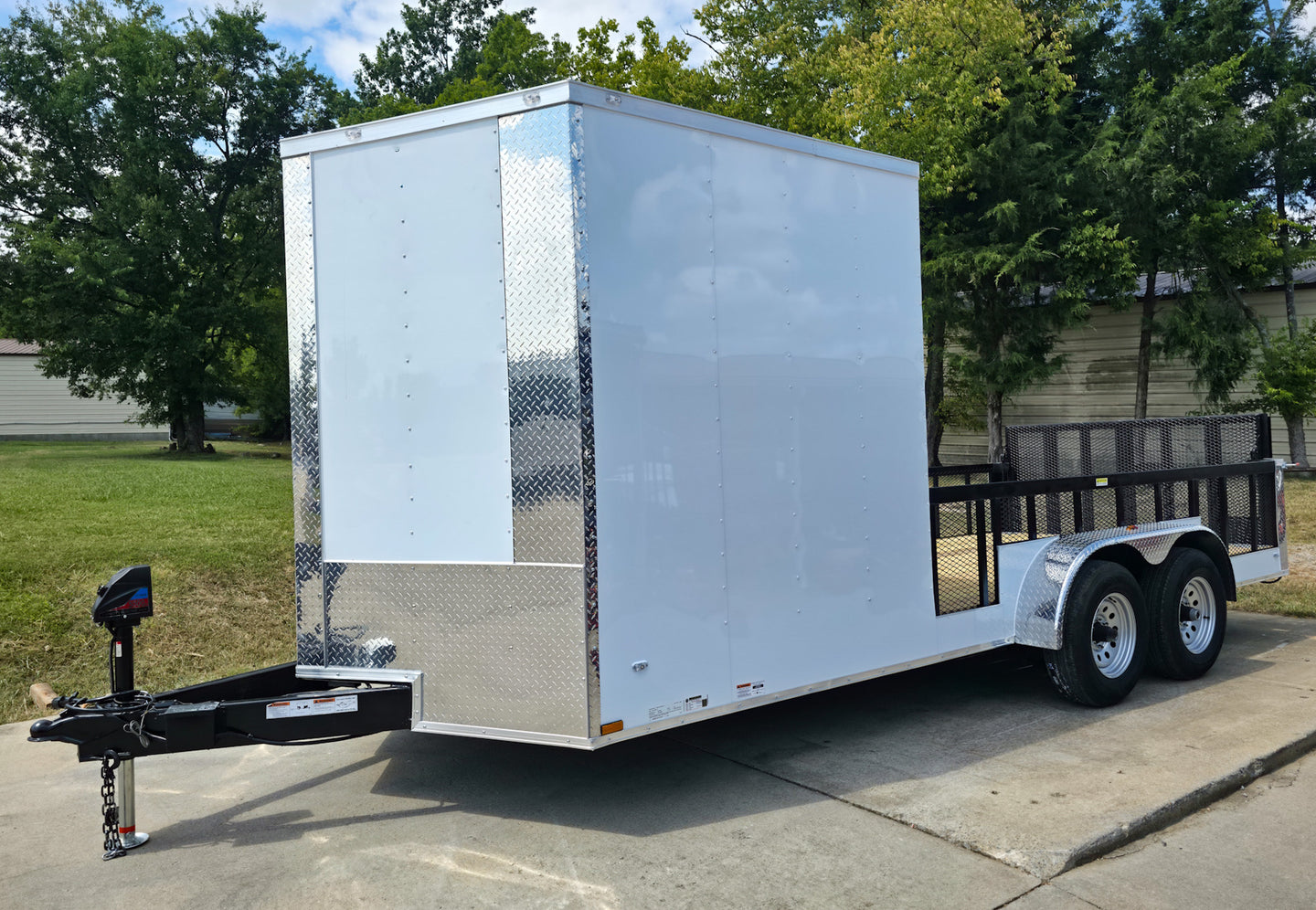 7x18 Hybrid Enclosed White with Alum Trim and Open Deck (2) 5200LB Axles Front Left