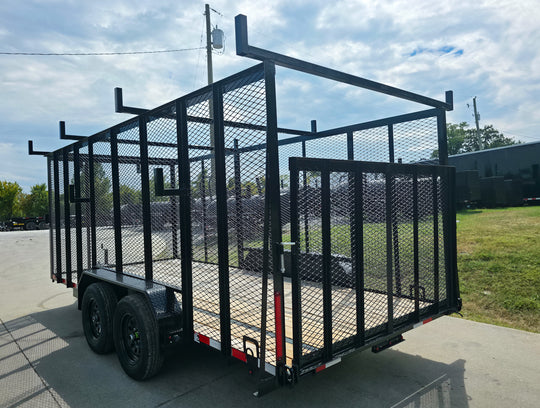 7x16 Debris Junk Trash Leaf Removal Trailer 6ft Mesh Sides and Ladder Racks 7k GVWR - SLE Equipment - 7