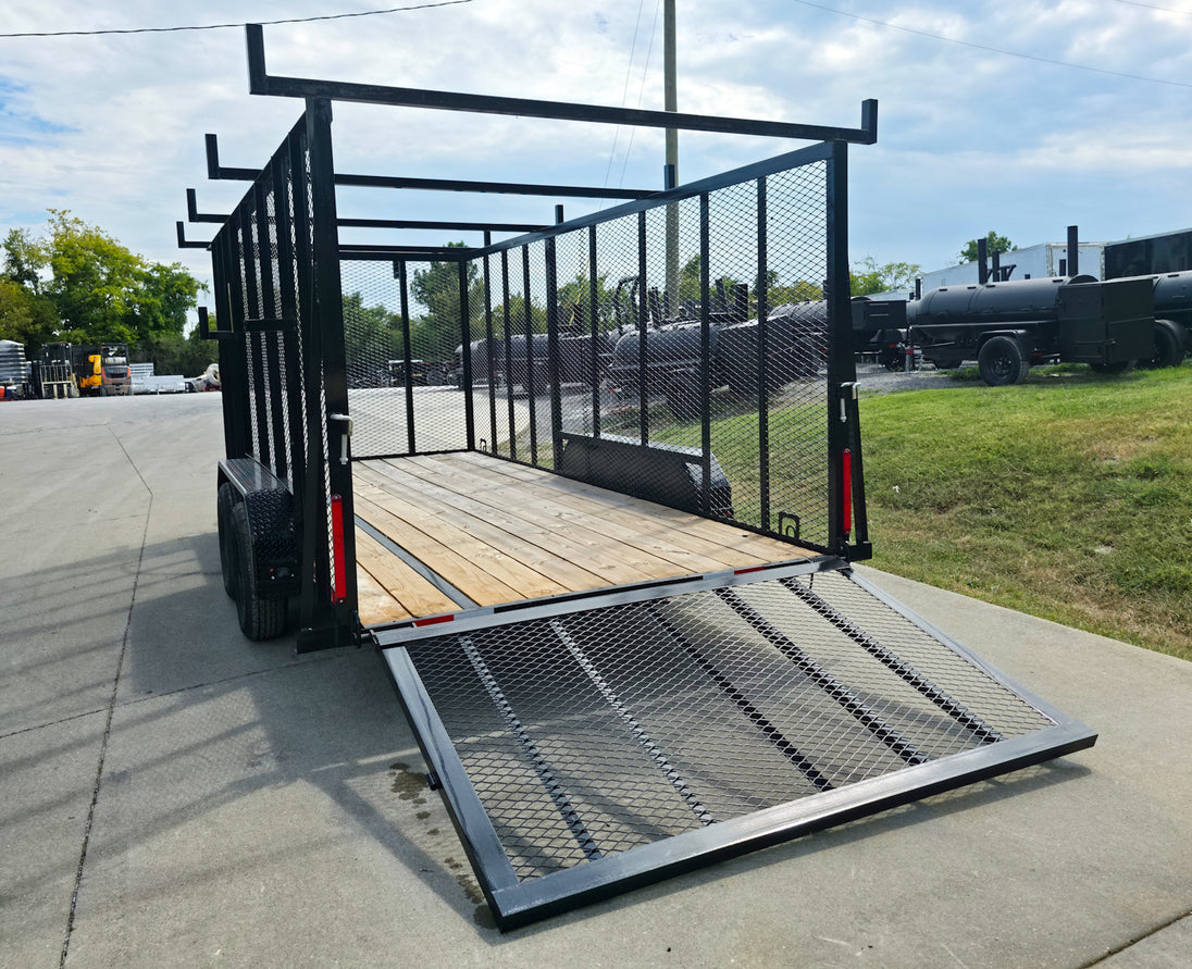 7x16 Debris Junk Trash Leaf Removal Trailer 6ft Mesh Sides and Ladder Racks 7k GVWR - SLE Equipment - 8