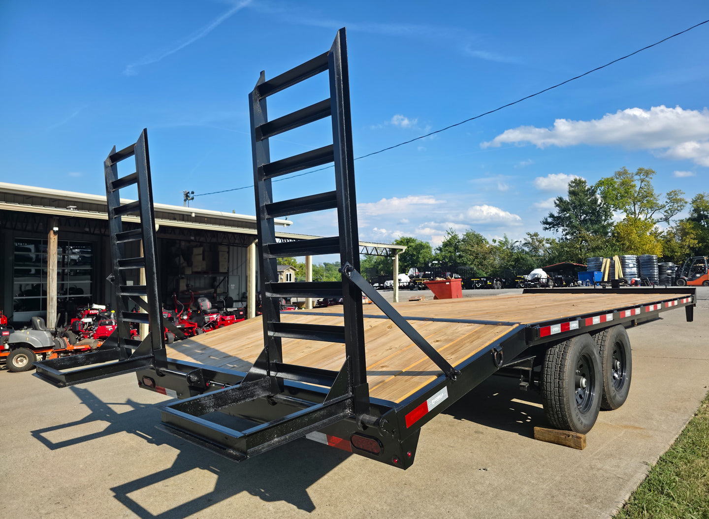 8.5x22 I - Beam Deckover Trailer (2) 7K Axles Stand - Up Ramps 14k GVWR - SLE Equipment - 8