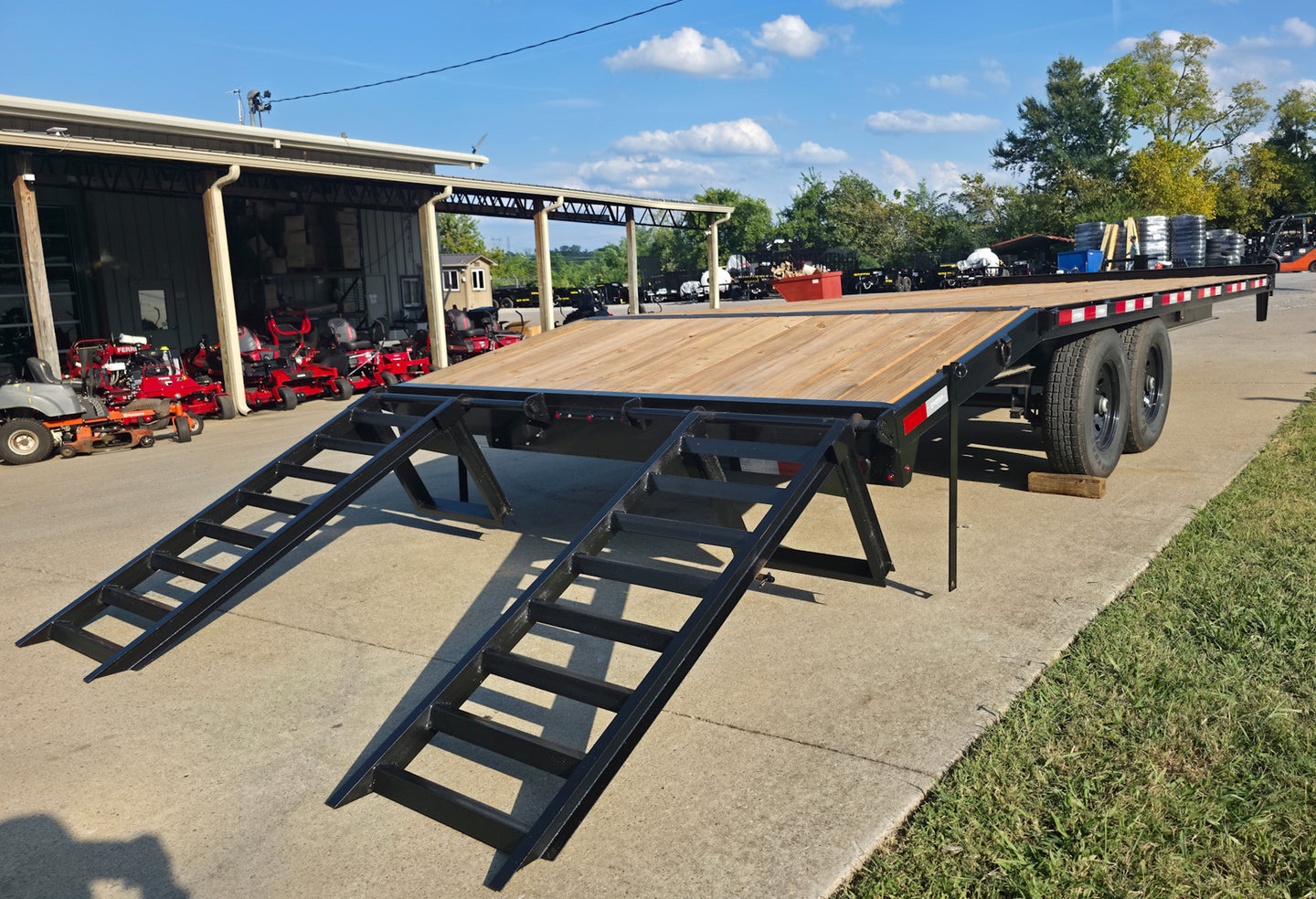 8.5x22 I - Beam Deckover Trailer (2) 7K Axles Stand - Up Ramps 14k GVWR - SLE Equipment - 13