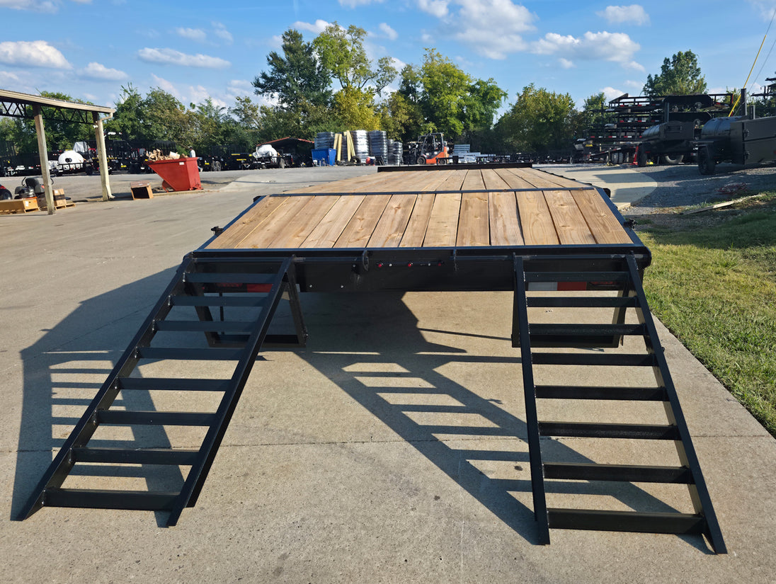 8.5x22 I - Beam Deckover Trailer (2) 7K Axles Stand - Up Ramps 14k GVWR - SLE Equipment - 14