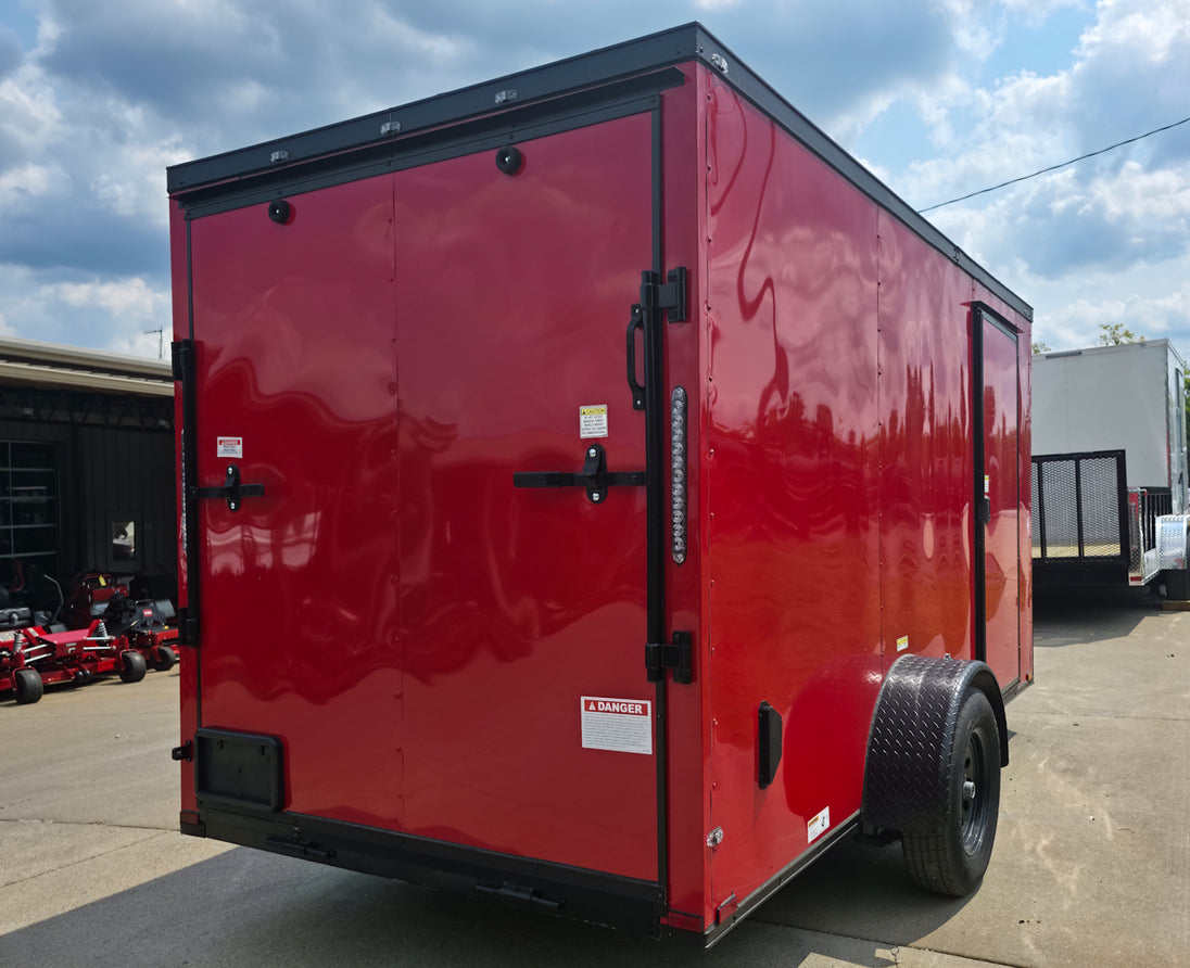 6x12 Enclosed Trailer Red V - Nose Blackout Package 3,500lb Axle Storage - SLE Equipment - 6