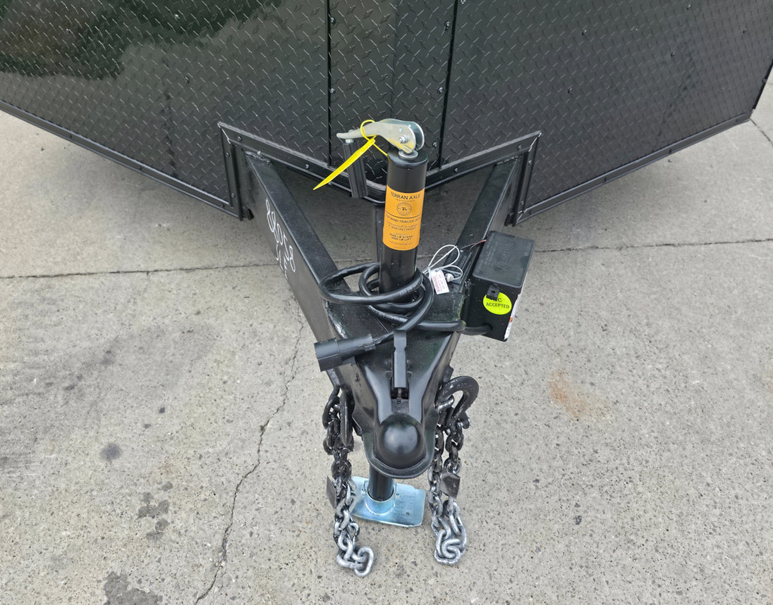 8.5x24 V Nose Neon Green Enclosed Trailer (2) 5200 LB Axles With Brakes 7 Ft Interior Height With Black Out Package Jack