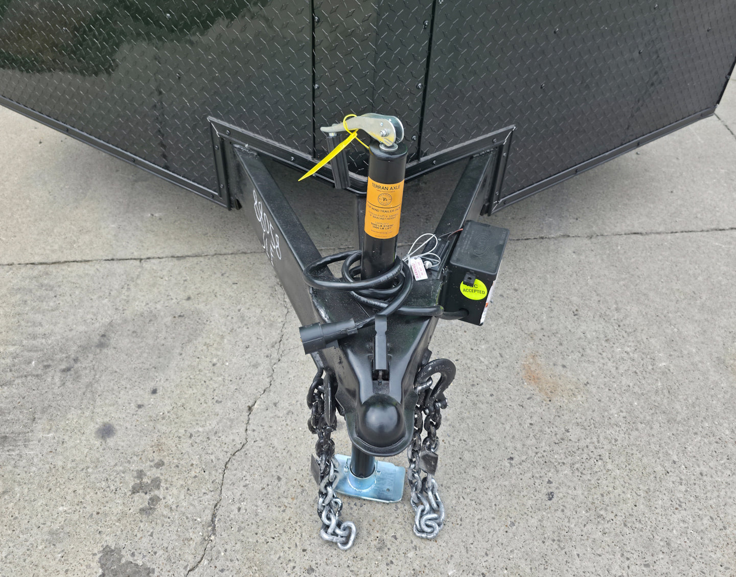 8.5x24 V Nose Neon Green Enclosed Trailer (2) 5200 LB Axles With Brakes 7 Ft Interior Height With Black Out Package Jack