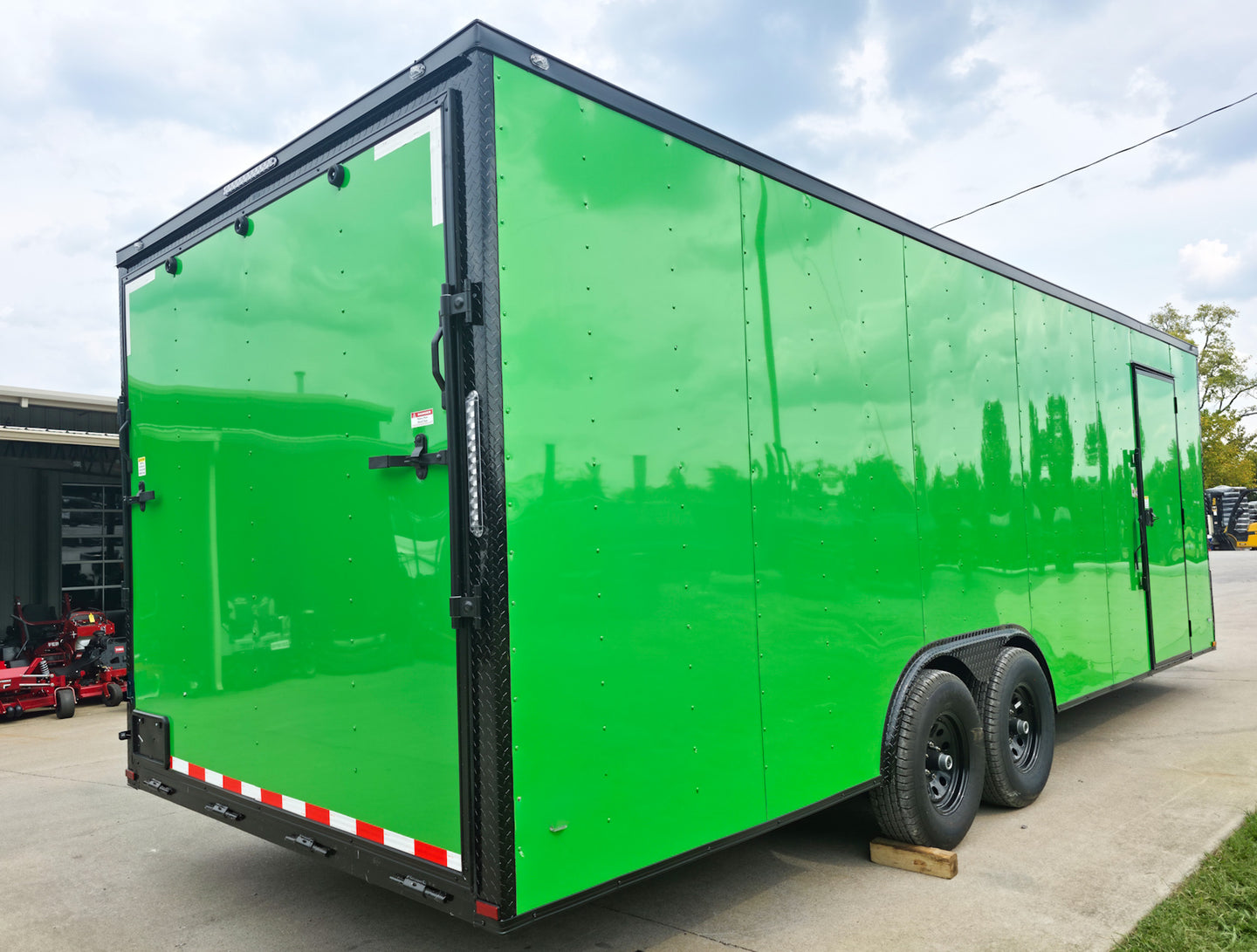 8.5x24 V Nose Neon Green Enclosed Trailer (2) 5200 LB Axles With Brakes 7 Ft Interior Height With Black Out Package Right Rear