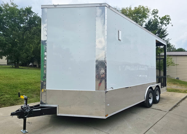 8.5x18 White Enclosed Hybrid with Rear Roof (2) 5200LB Axles Front Left
