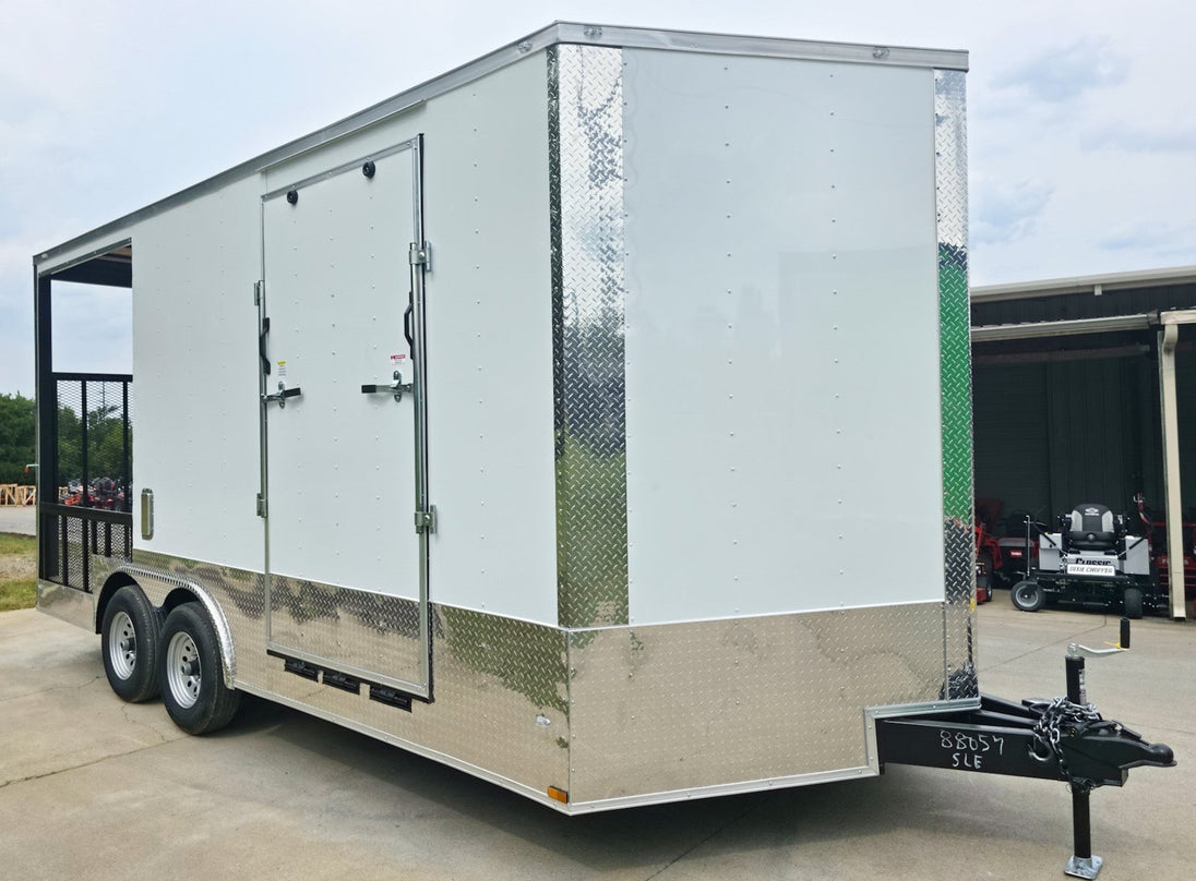 8.5x18 White Enclosed Hybrid with Rear Roof (2) 5200LB Axles Front Right 