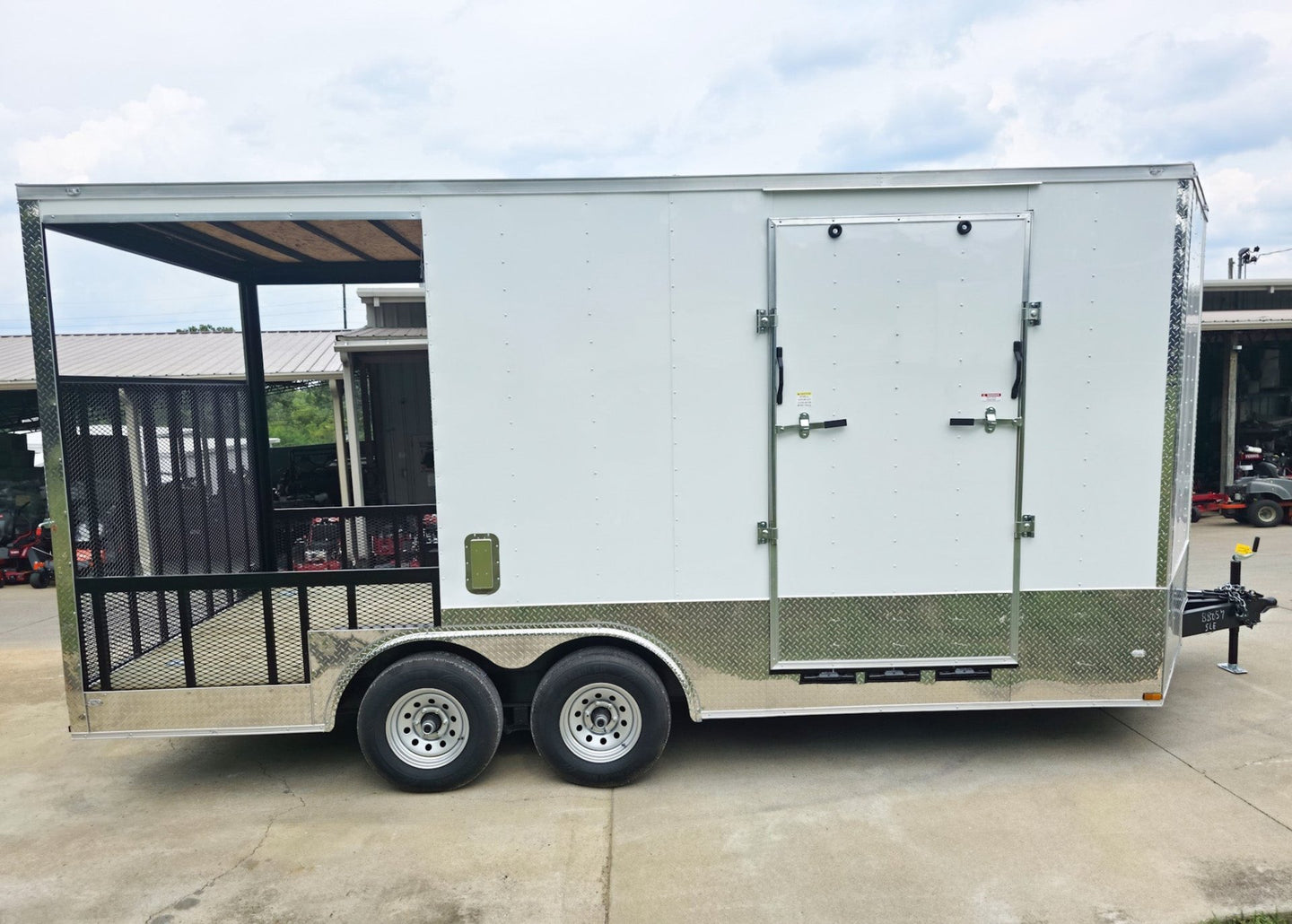 8.5x18 White Enclosed Hybrid with Rear Roof (2) 5200LB Axles Right Side