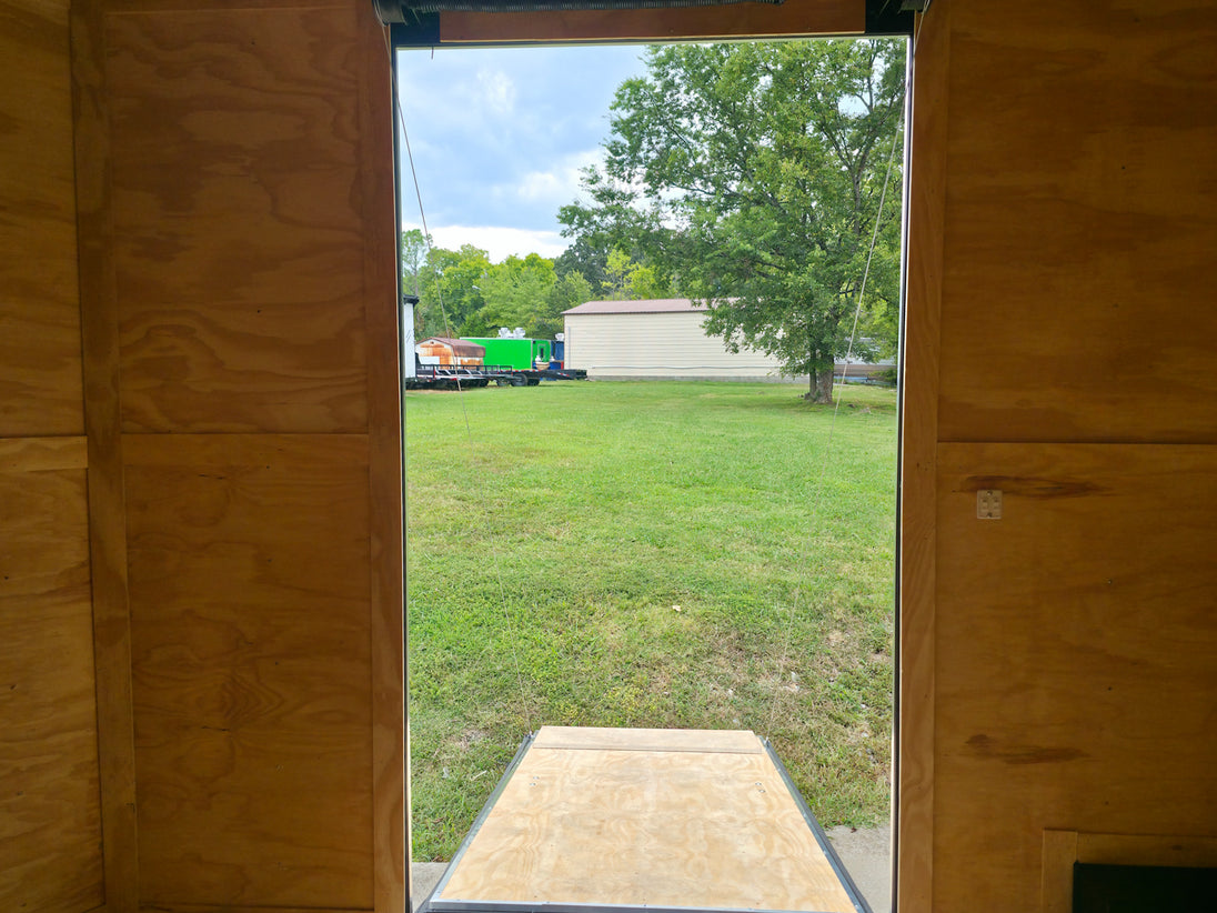 8.5x18 White Enclosed Hybrid with Rear Roof (2) 5200LB Axles Inside Side Ramp