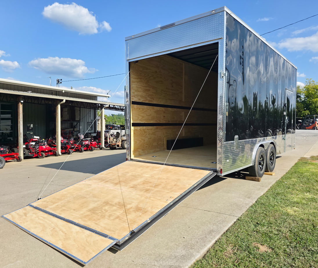 8.5x20 Enclosed Flat Nose with 9' Interior Height (2) 7,000LB Axles Right Rear Ramp Down