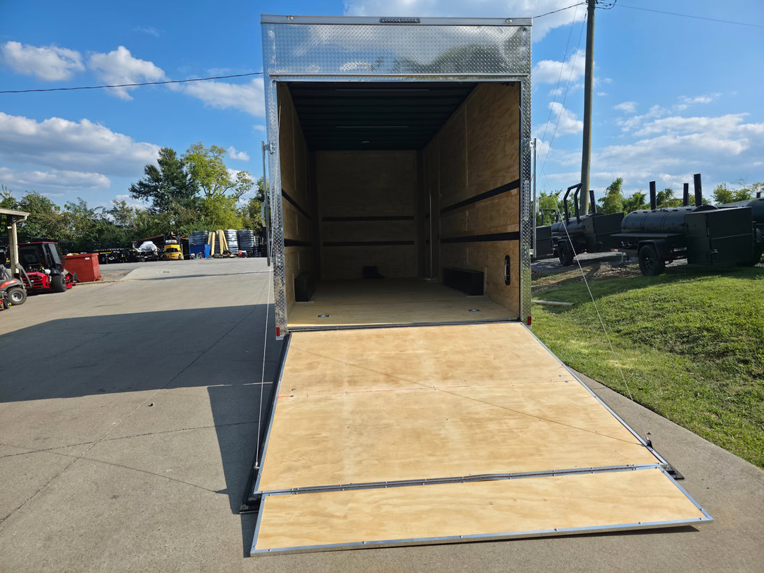 8.5x20 Enclosed Flat Nose with 9' Interior Height (2) 7,000LB Axles Rear Ramp Down