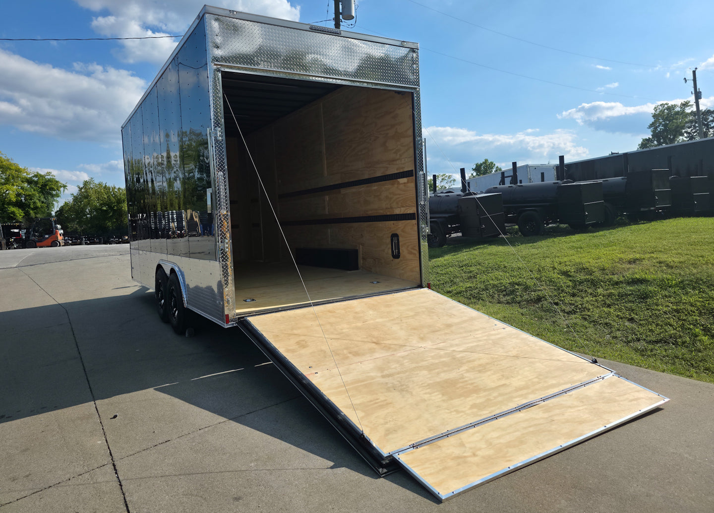 8.5x20 Enclosed Flat Nose with 9' Interior Height (2) 7,000LB Axles Left  Rear Ramp Down