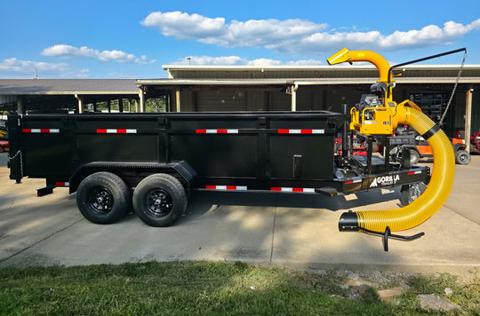 7x16x3 Gorilla Telescopic Dump Trailer 14k GVWR with Turf One Debri Loader 21HP V-Twin Right Side