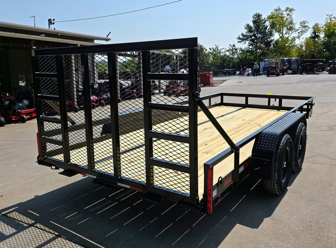 7' X 16' Straight Deck Heavy Duty Utility Trailer (2) 5,200lb Axles Front Left Gate Down Right Rear
