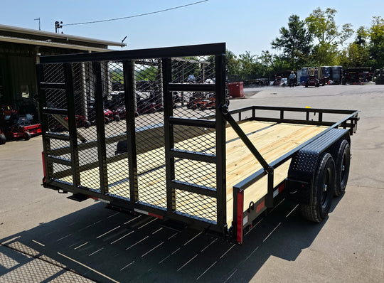 7' X 16' Straight Deck Heavy Duty Utility Trailer (2) 5,200lb Axles Front Left Gate Down Right Rear