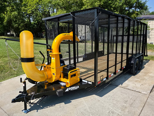 6.4x18 Debris Leaf Junk Trash Removal Cage Trailer with 21HP Loader 7K GVWR Front Left