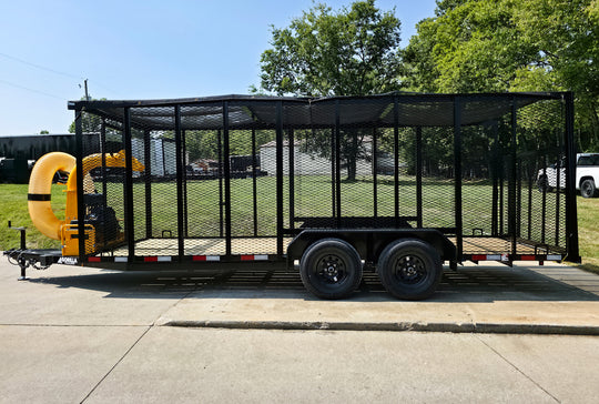 6.4x18 Debris Leaf Junk Trash Removal Cage Trailer with 21HP Loader 7K GVWR Right Side