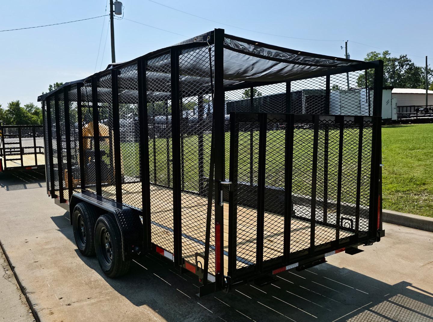6.4x18 Debris Leaf Junk Trash Removal Cage Trailer with 21HP Loader 7K GVWR Left Rear