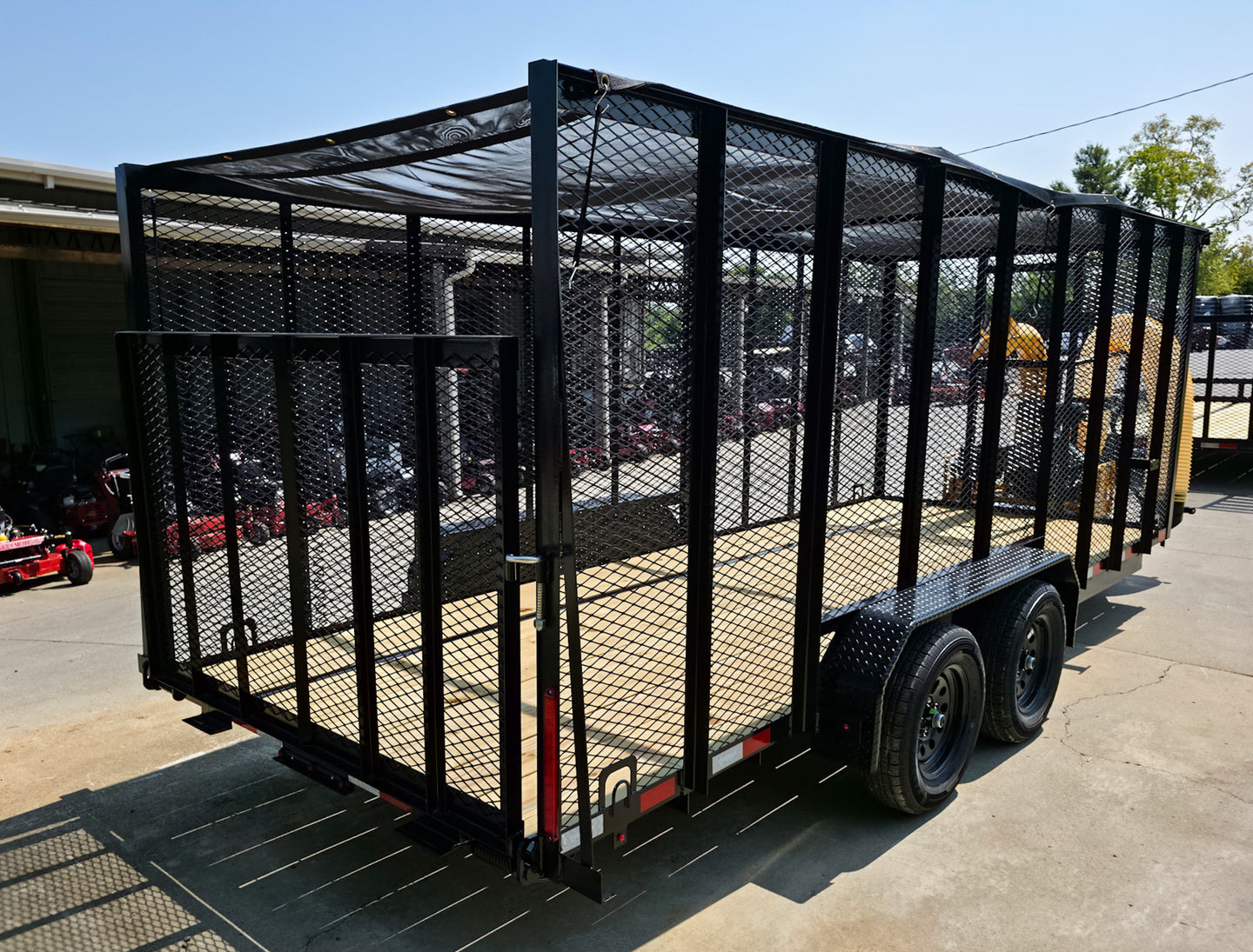 6.4x18 Debris Leaf Junk Trash Removal Cage Trailer with 21HP Loader 7K GVWR Right Rear