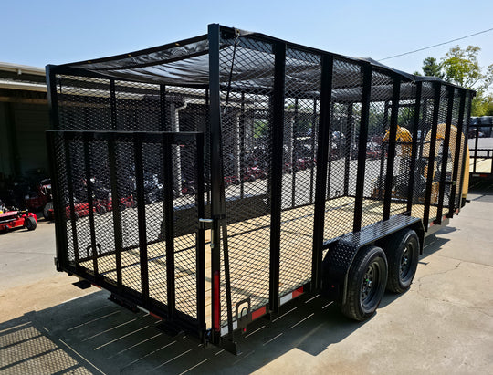 6.4x18 Debris Leaf Junk Trash Removal Cage Trailer with 21HP Loader 7K GVWR Right Rear