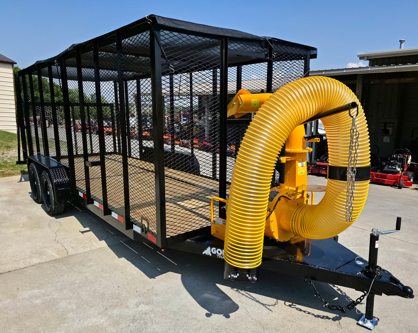 6.4x18 Debris Leaf Junk Trash Removal Cage Trailer with 21HP Loader 7K GVWR Front Right