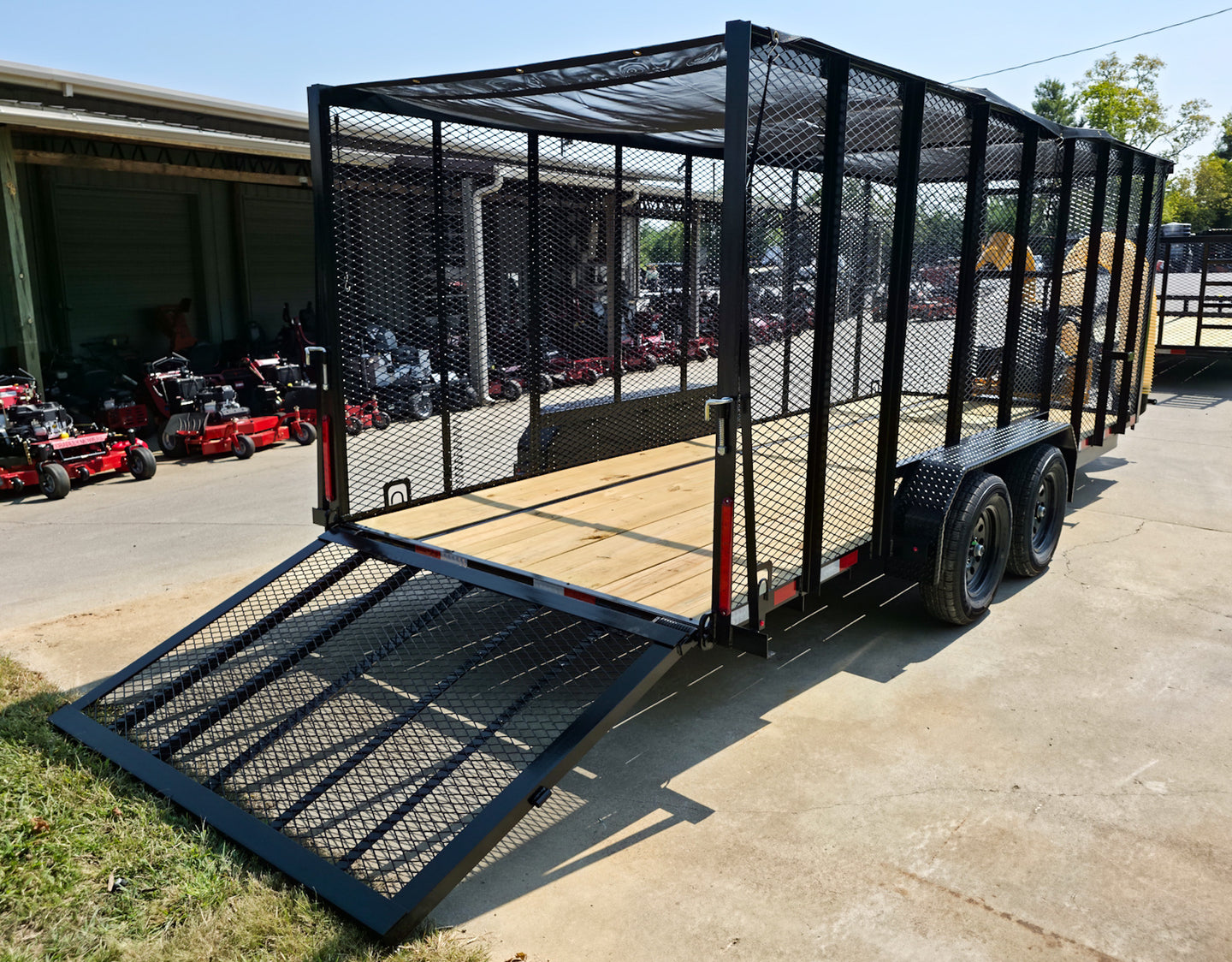 6.4x18 Debris Leaf Junk Trash Removal Cage Trailer with 21HP Loader 7K GVWR Right Rear