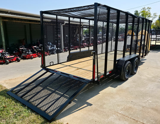 6.4x18 Debris Leaf Junk Trash Removal Cage Trailer with 21HP Loader 7K GVWR Right Rear