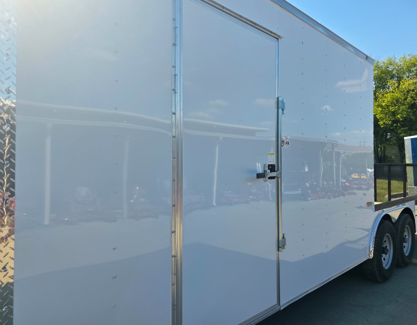 8.5x24 White Enclosed Hybrid with Side Ladder Racks (2) 7,000lb Axles Side Door