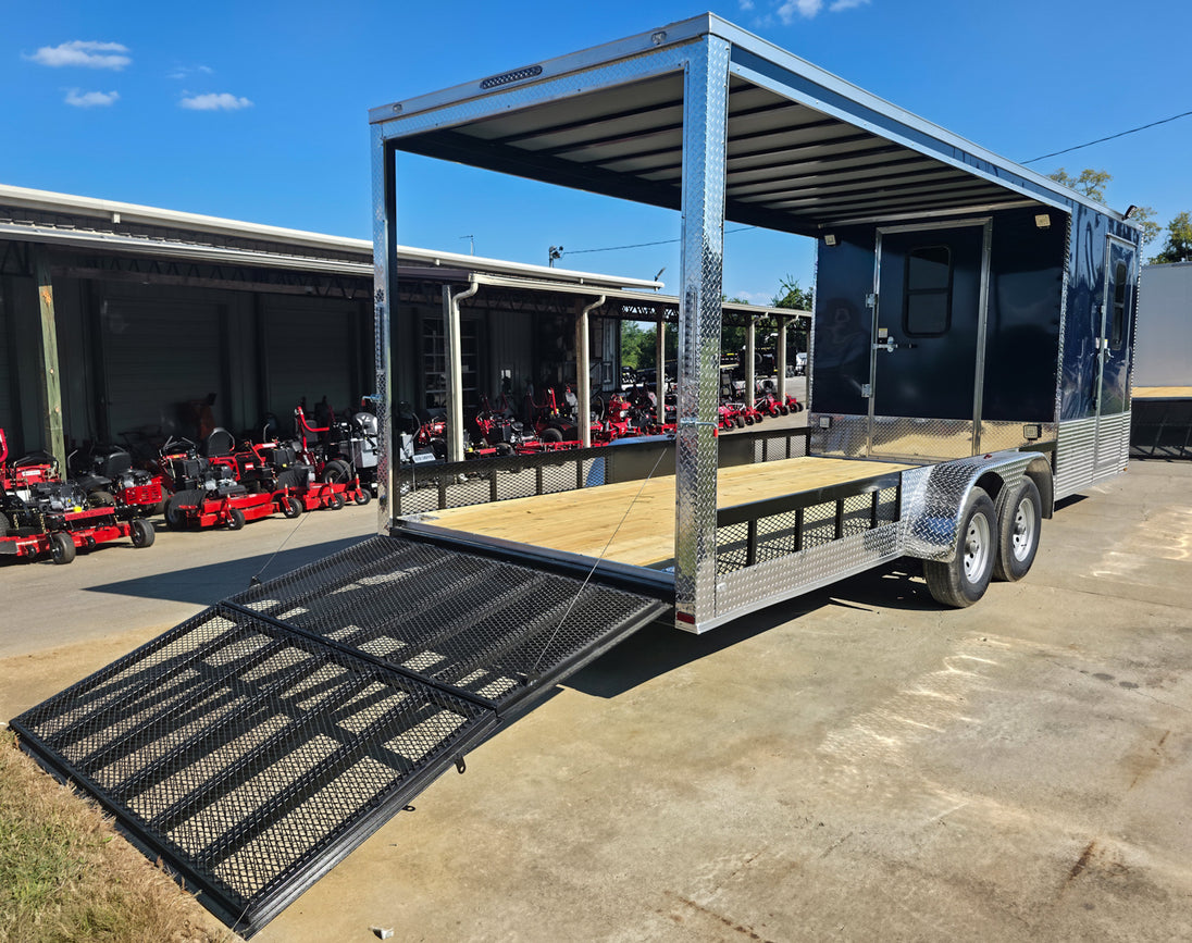 7x24 Indigo Blue Hybrid Enclosed Trailer (2) 5200LB  Axles Rear Right Gate Down