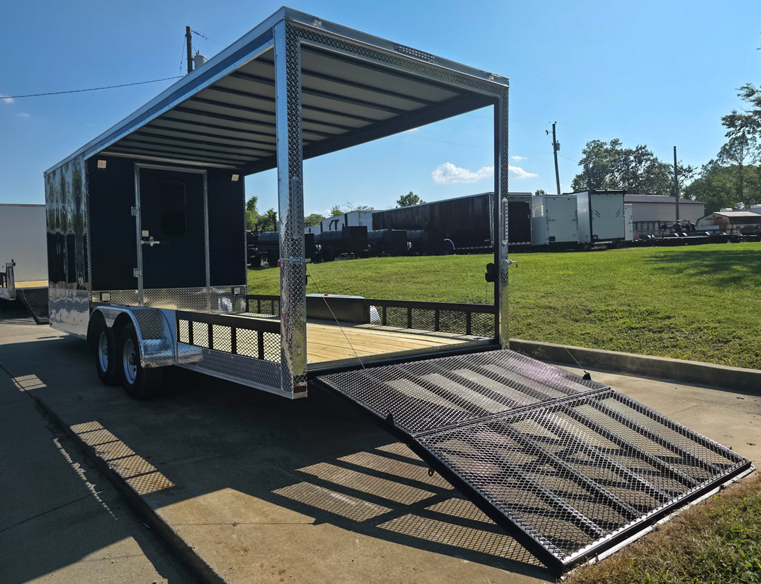 7x24 Indigo Blue Hybrid Enclosed Trailer (2) 5200LB  Axles Rear Right Gate Down