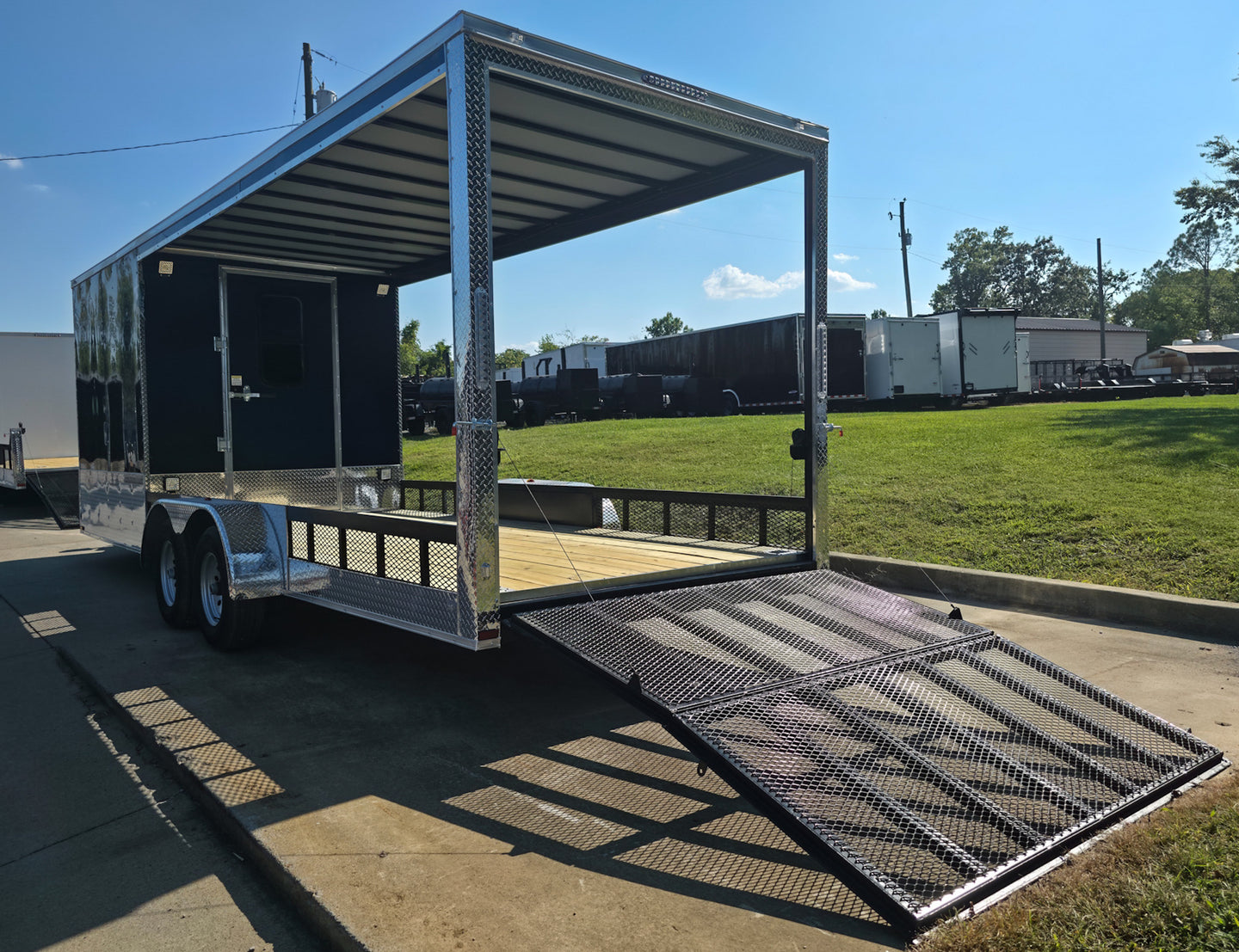 7x24 Indigo Blue Hybrid Enclosed Trailer (2) 5200LB  Axles Rear Right Gate Down