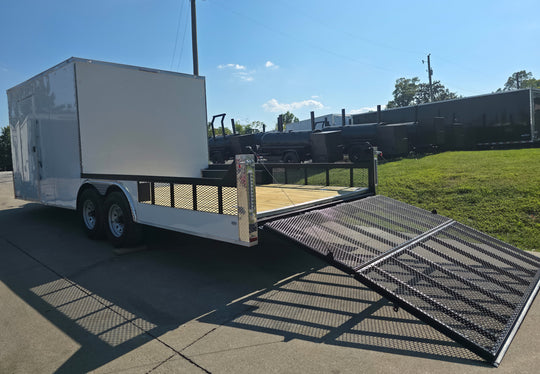 8.5x24 White Enclosed Hybrid with Side Ladder Racks (2) 7,000lb Axles Rear Left Gate Down