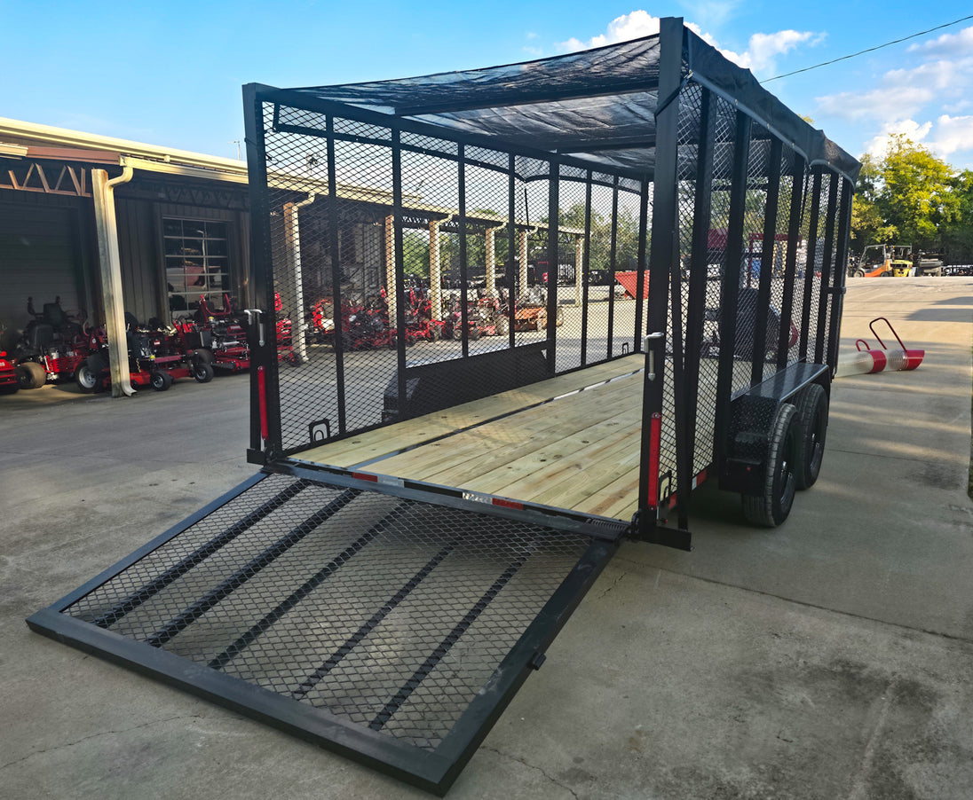 6.4x16 Debris Leaf Junk Trash Removal Trailer with 18HP Debris Loader for Leaf Clean Up Right Rear Gate Open