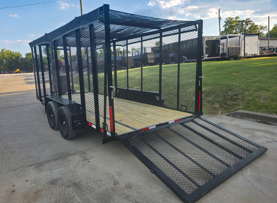 6.4x16 Debris Leaf Junk Trash Removal Trailer with 18HP Debris Loader for Leaf Clean Up Left Rear Gate Open