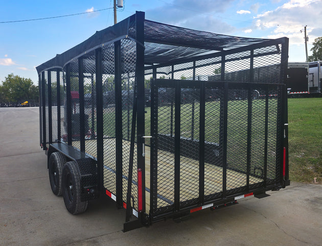 6.4x16 Debris Leaf Junk Trash Removal Trailer with 18HP Debris Loader for Leaf Clean Up Left Rear Gate Closed