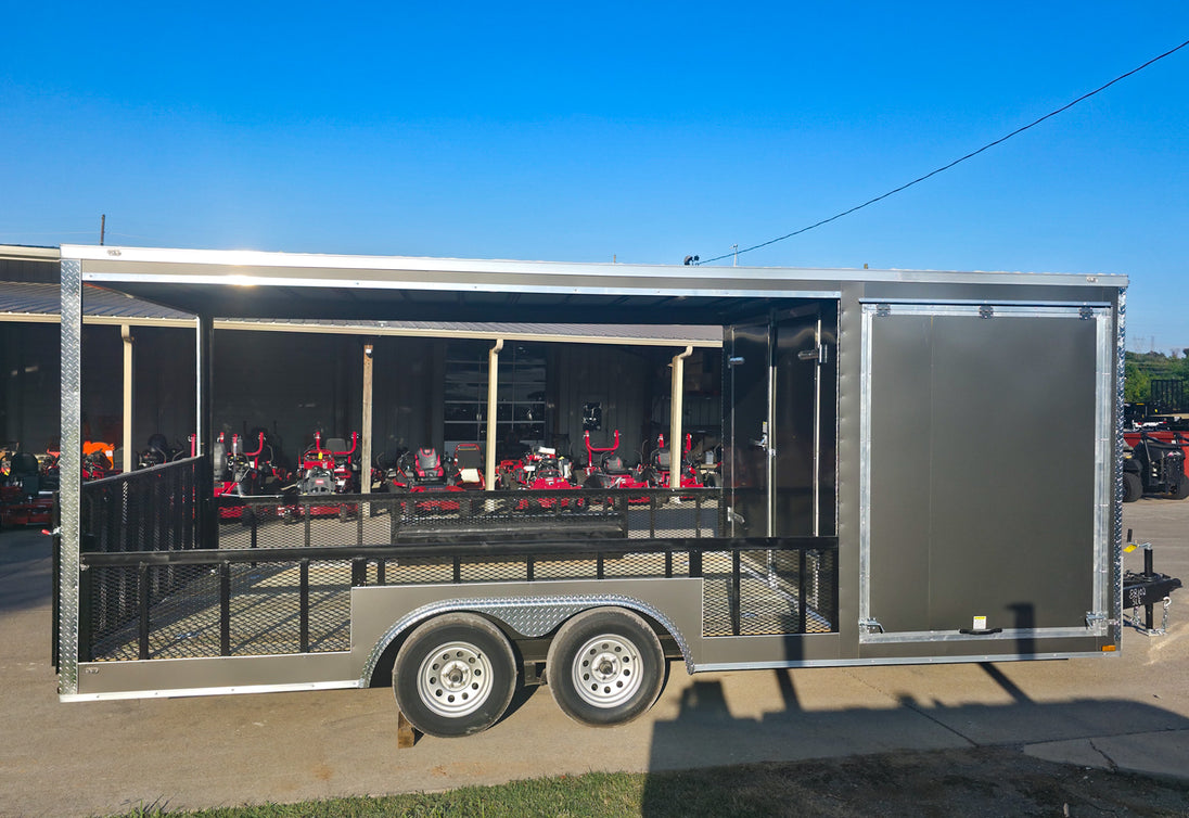 8.5x20 Charcoal Enclosed Hybrid Trailer with Gullwing (2) 3,500lb Axles Right Side