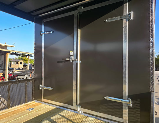 8.5x20 Charcoal Enclosed Hybrid Trailer with Gullwing (2) 3,500lb Axles Barn Doors 