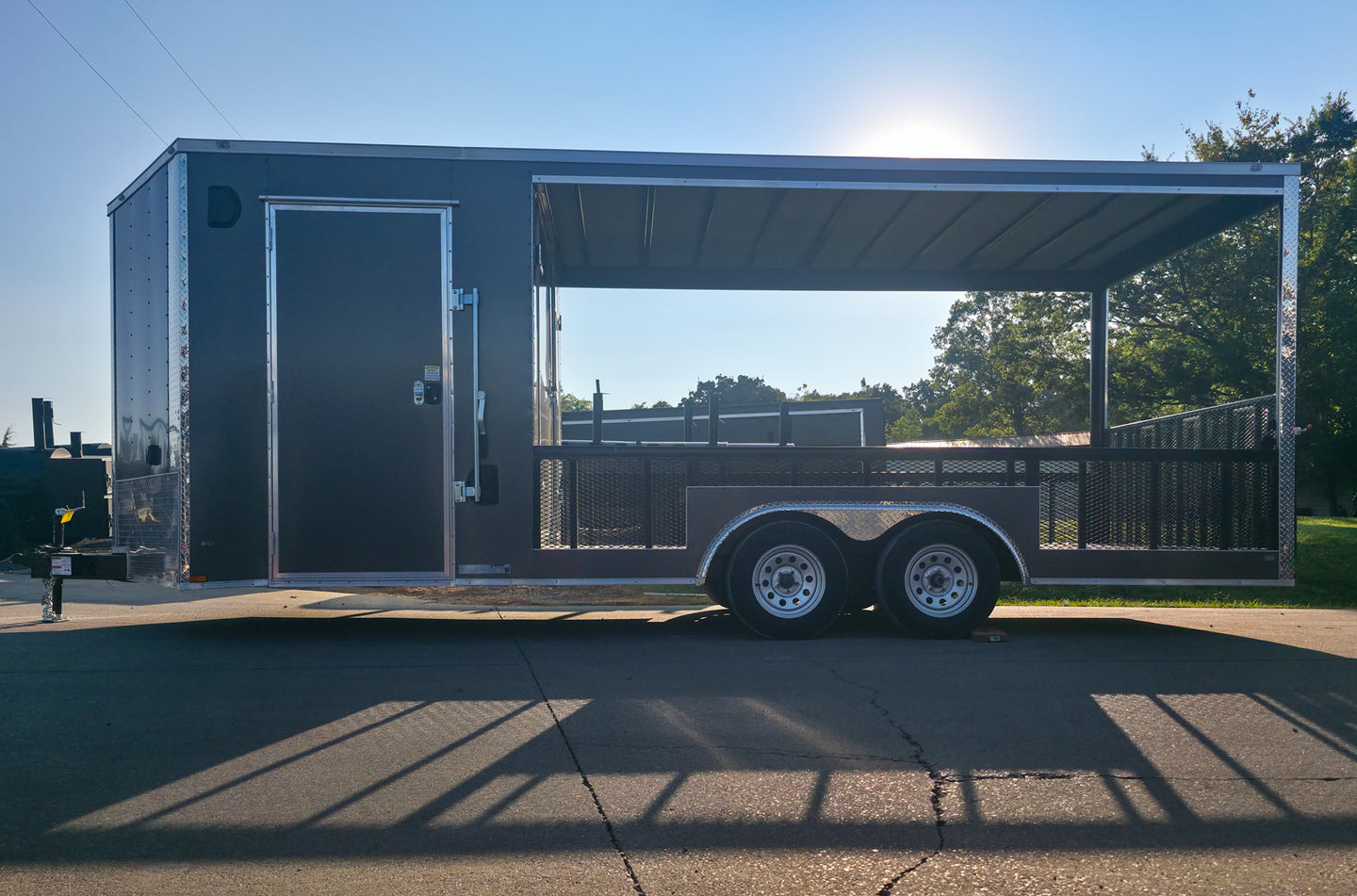 8.5x20 Charcoal Enclosed Hybrid Trailer with Gullwing (2) 3,500lb Axles Left Side