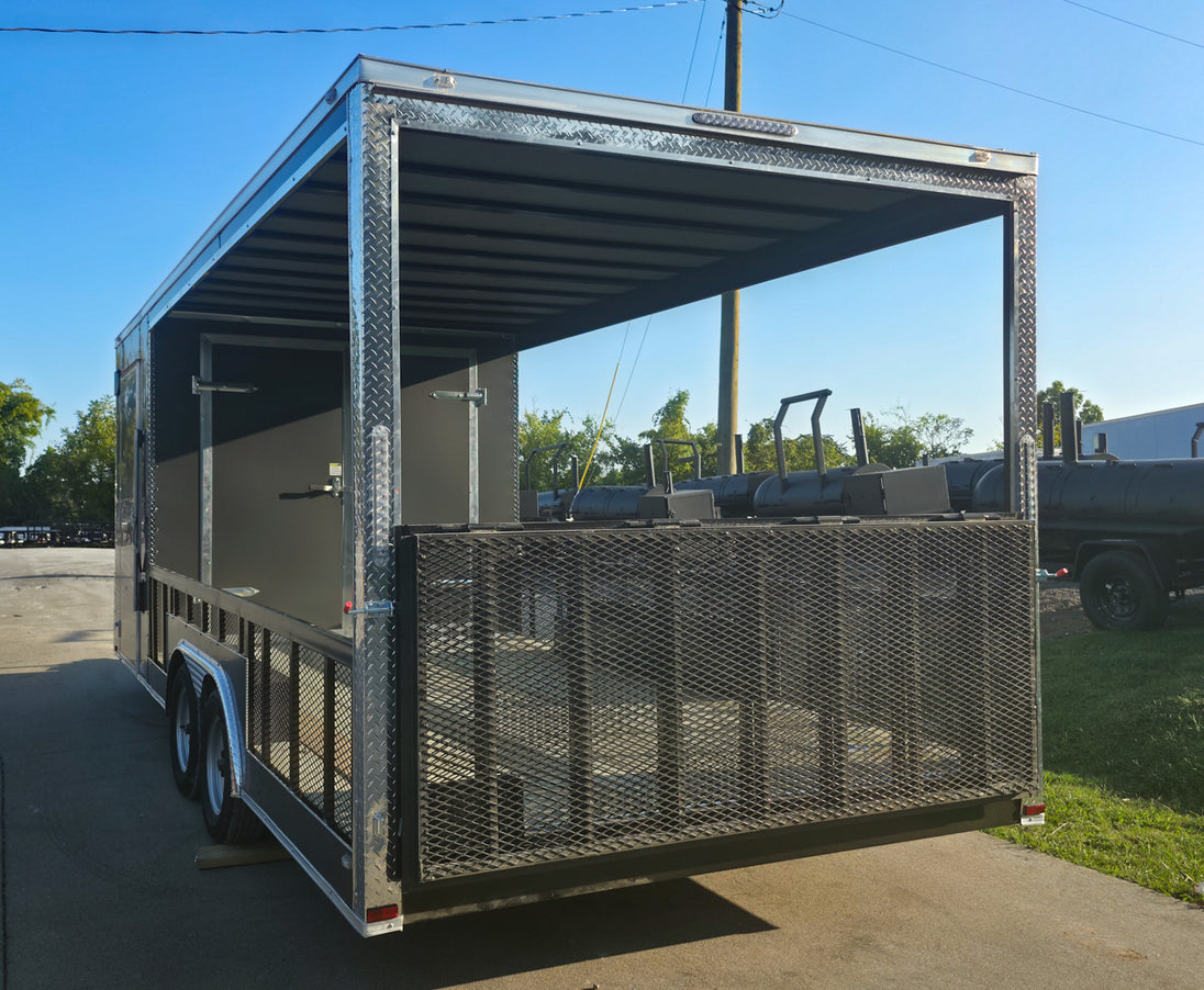 8.5x20 Charcoal Enclosed Hybrid Trailer with Gullwing (2) 3,500lb Axles Left Rear