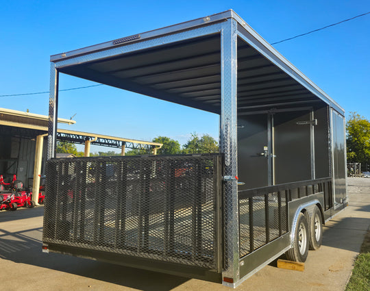 8.5x20 Charcoal Enclosed Hybrid Trailer with Gullwing (2) 3,500lb Axles Left Rear