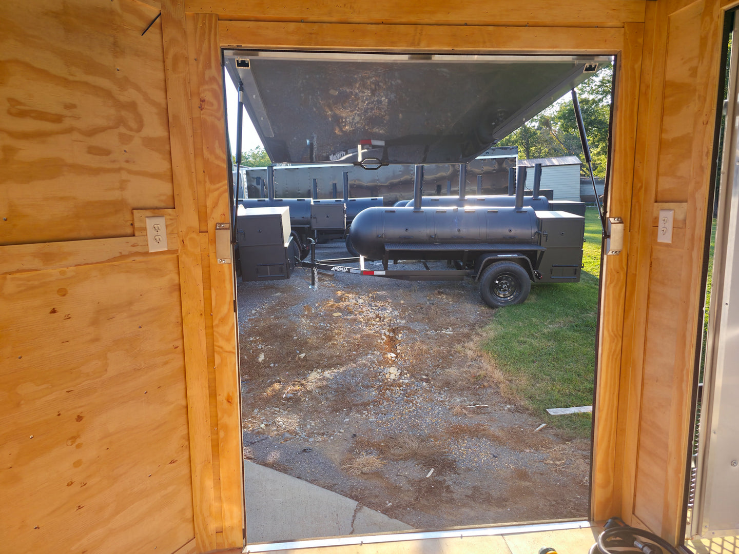 8.5x20 Charcoal Enclosed Hybrid Trailer with Gullwing (2) 3,500lb Axles Gullwing Inside