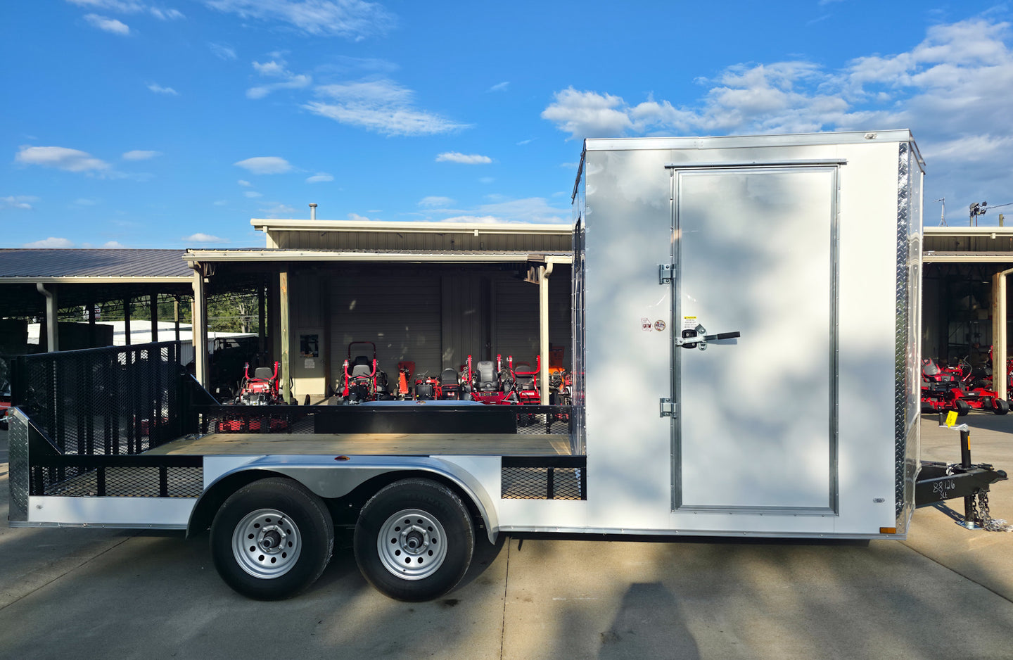 7x18 White Hybrid V Nose Trailer with 1' Mesh Siding (2) 5,200lb Axles Right Side