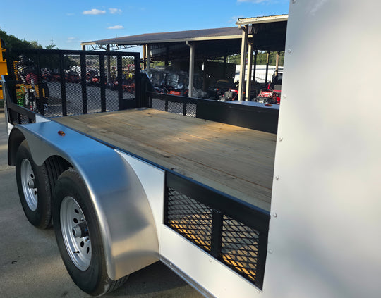 7x18 White Hybrid V Nose Trailer with 1' Mesh Siding (2) 5,200lb Axles Utility View