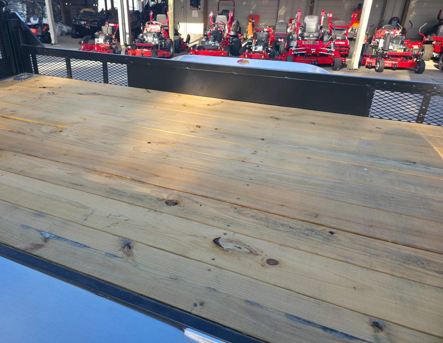 7x18 White Hybrid V Nose Trailer with 1' Mesh Siding (2) 5,200lb Axles Utility Deck