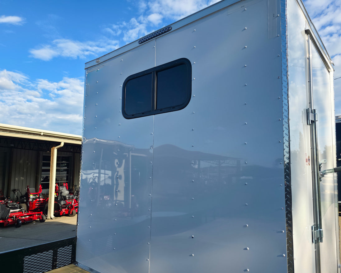 7x18 White Hybrid V Nose Trailer with 1' Mesh Siding (2) 5,200lb Axles Rear Window