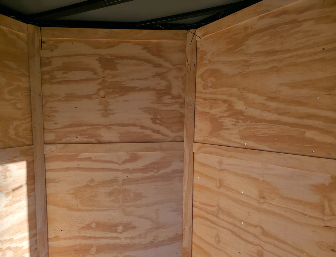 7x18 White Hybrid V Nose Trailer with 1' Mesh Siding (2) 5,200lb Axles Interior