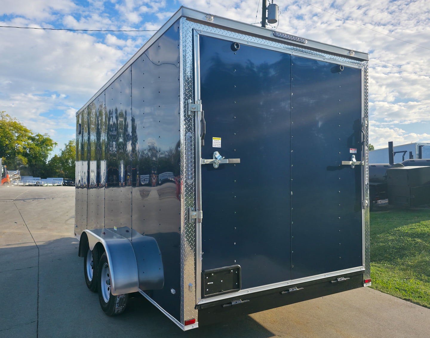 7x16x7 Indigo Blue Enclosed Trailer (2) 3500LB Axles Back Left View