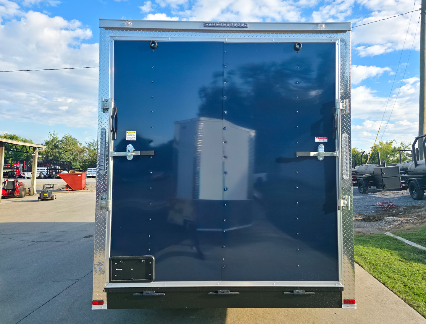 7x16x7 Indigo Blue Enclosed Trailer (2) 3500LB Axles Back View